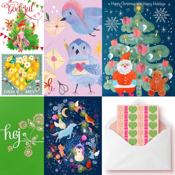 Christmas cards, julkort, stationery, stamps, greeting cards, gratulationskort, vykort