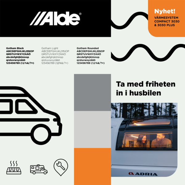 Aldes visuella uttryck med typografi, färger, ikoner, grafiska element och bildmanér.