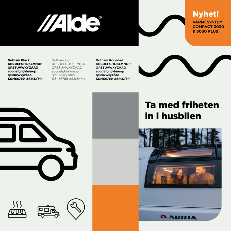 Aldes visuella uttryck med typografi, färger, ikoner, grafiska element och bildmanér.