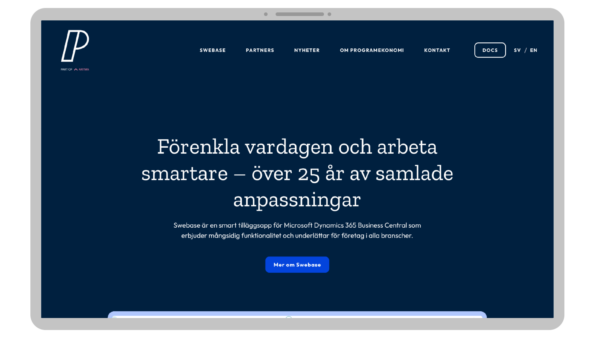 Programekonomis webbplats applicerad på en laptop, utformad utifrån den nya visuella identiteten.