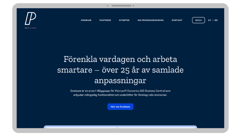 Programekonomis webbplats applicerad på en laptop, utformad utifrån den nya visuella identiteten.