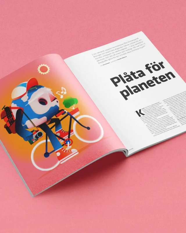 Illustration av [jordglob på cykel] av Rickard Grönkvist